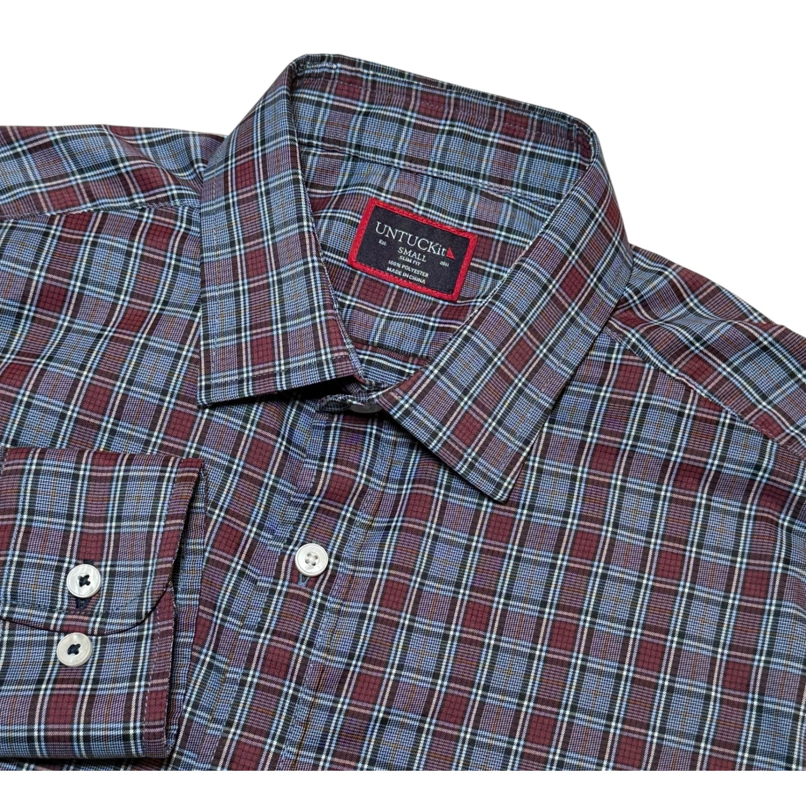 Untuckit Mens Small Macallan Shirt Slim Fit Blue Plaid Button Down Long Sleeve